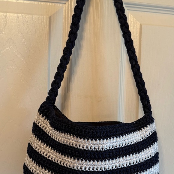 The Sak Handbag White Navy Blue Stripes - Picture 2 of 8